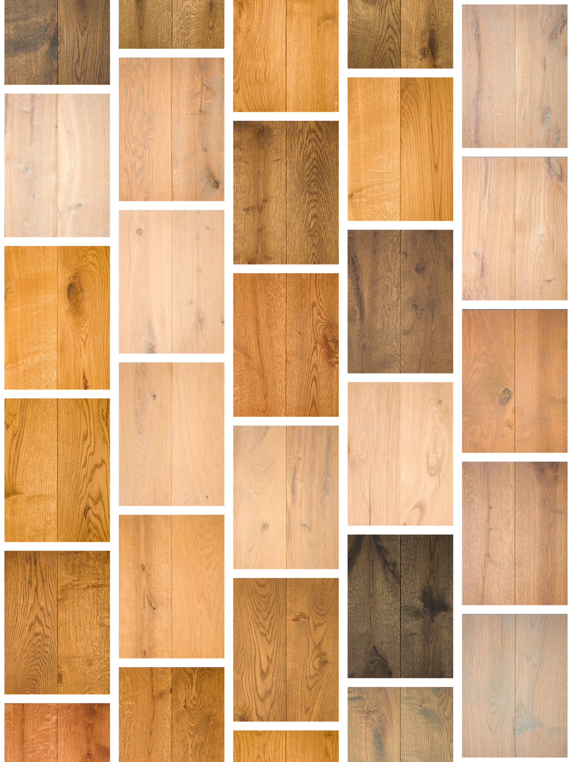 Collage van de beschikbare kleuren op eiken